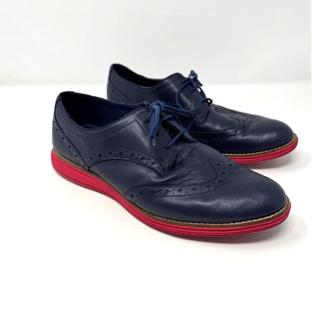 Cole Haan Grand OS Wingtip Loafers Shoes Womens 9.5 Navy Leather Pink Waterproof